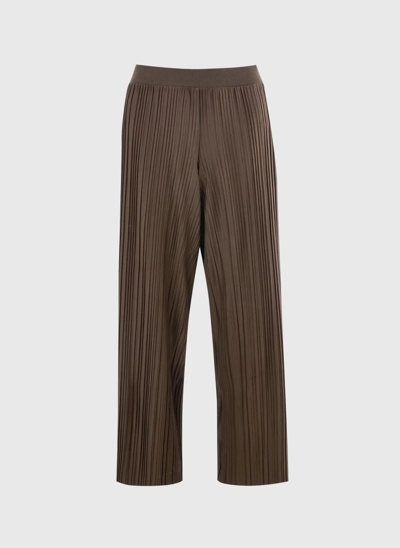ماتلان Chocolate Brown Plisse Wide Leg Co Ord Trousers